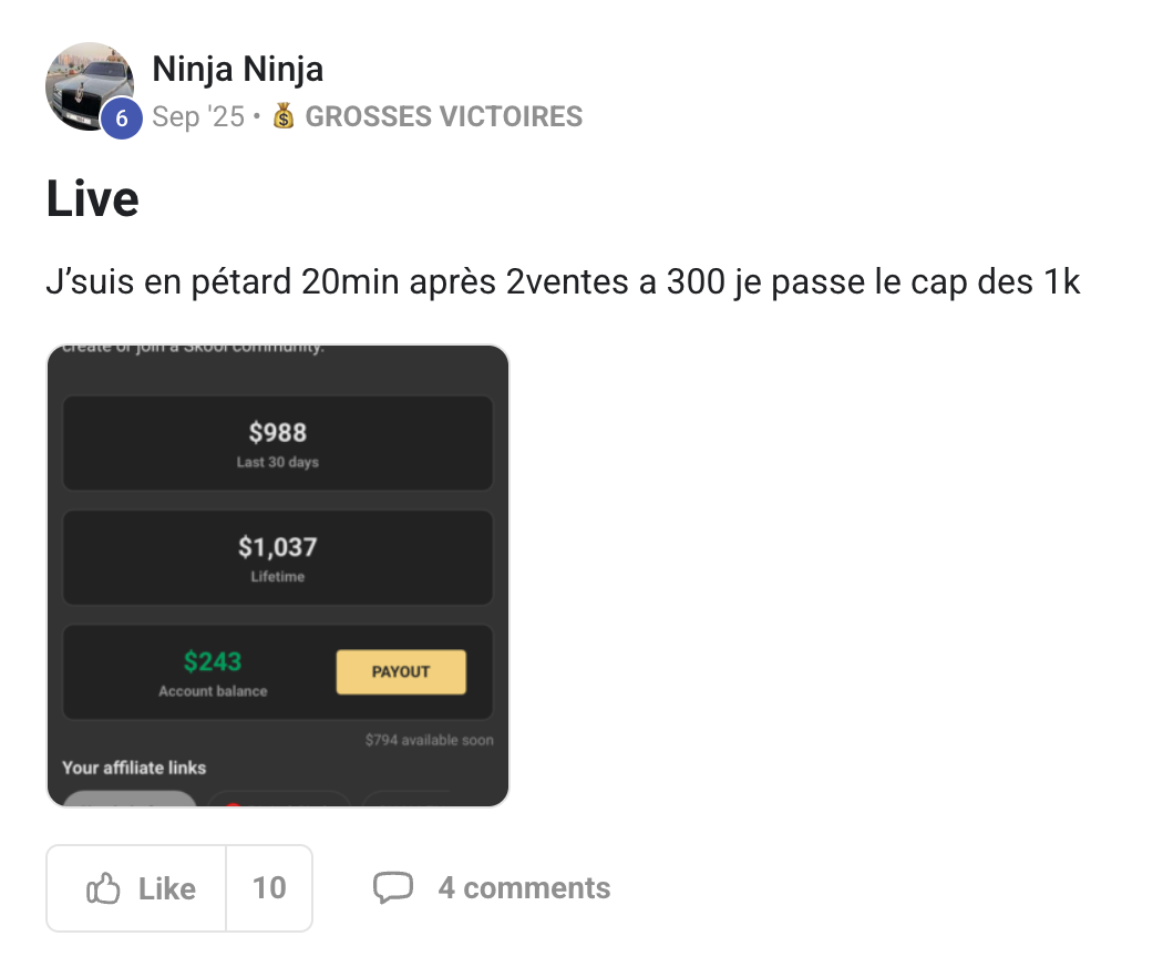 Ninja Ninja - 1037 dollars lifetime - Grosse Victoire Digital Circle